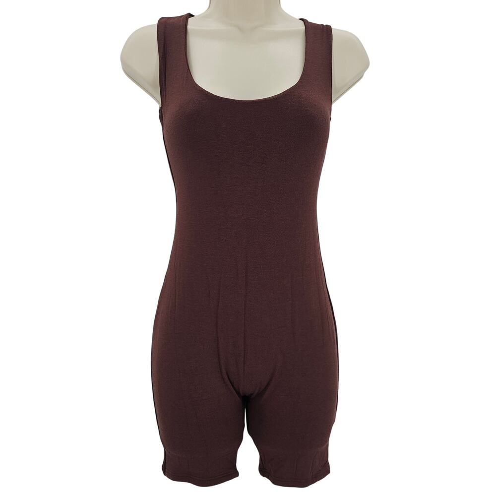 Naked Wardrobe Baby Mama Womans size S The Scoop Maternity Romper Brown NEW